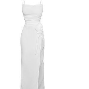 PLT Petite White Mesh Midaxi Dress With Flower Detail
